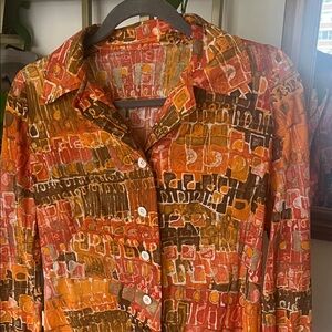 Abstract Patterned Orange and Brown 70’s dress